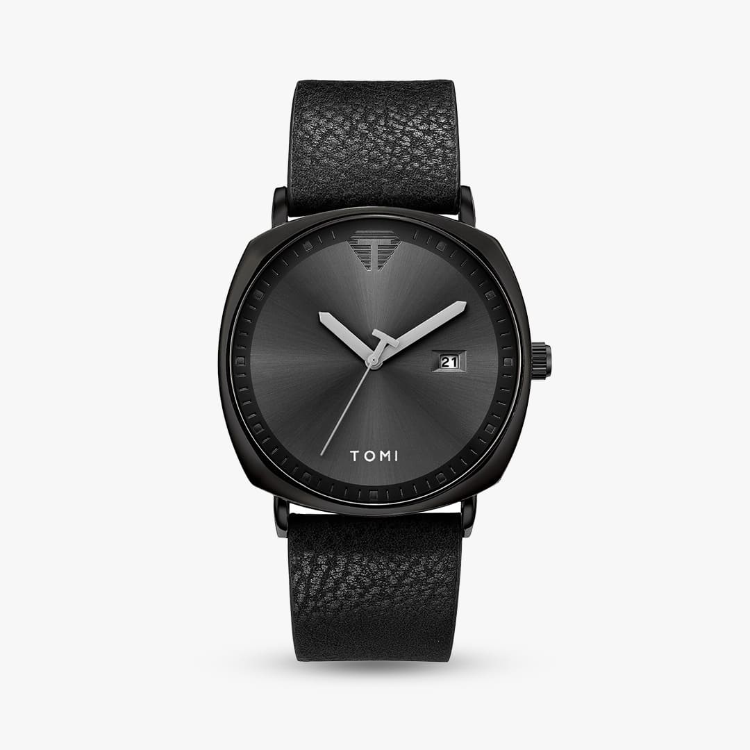 Aurex Milano Heritage Leather Edition watch with black leather strap and sleek design for men's luxury fashion.