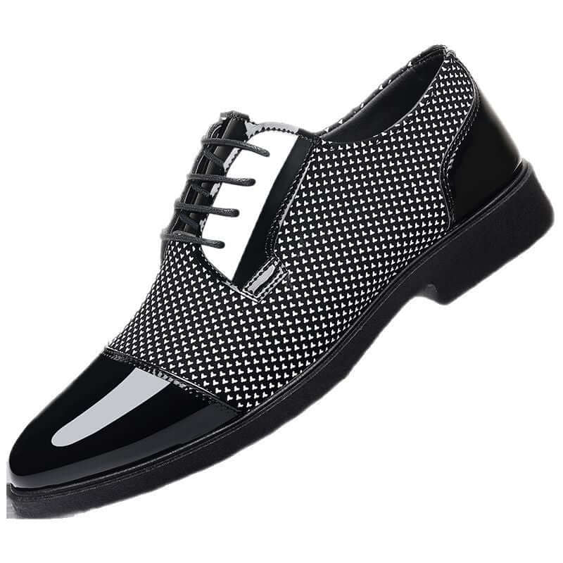 Black and white Brinell Dress Shoes with breathable upper and cushioned insole, ideal for formal and casual wear.