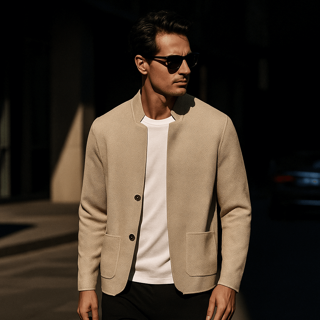 Man wearing D’Avorio Knit Cardigan, showcasing men's winter sweater style. Ideal for warm, cozy layering in transitional weather.