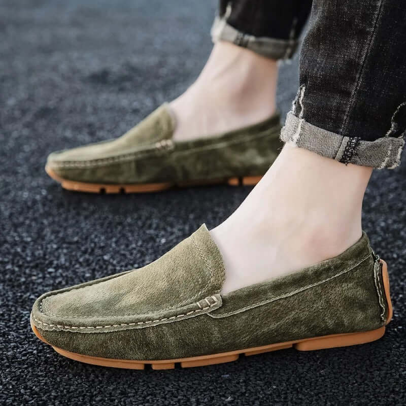 Lazio Suede Loafers showcasing elegant slip-on design, premium Italian suede, and hand-stitched craftsmanship for men's luxury formal style.