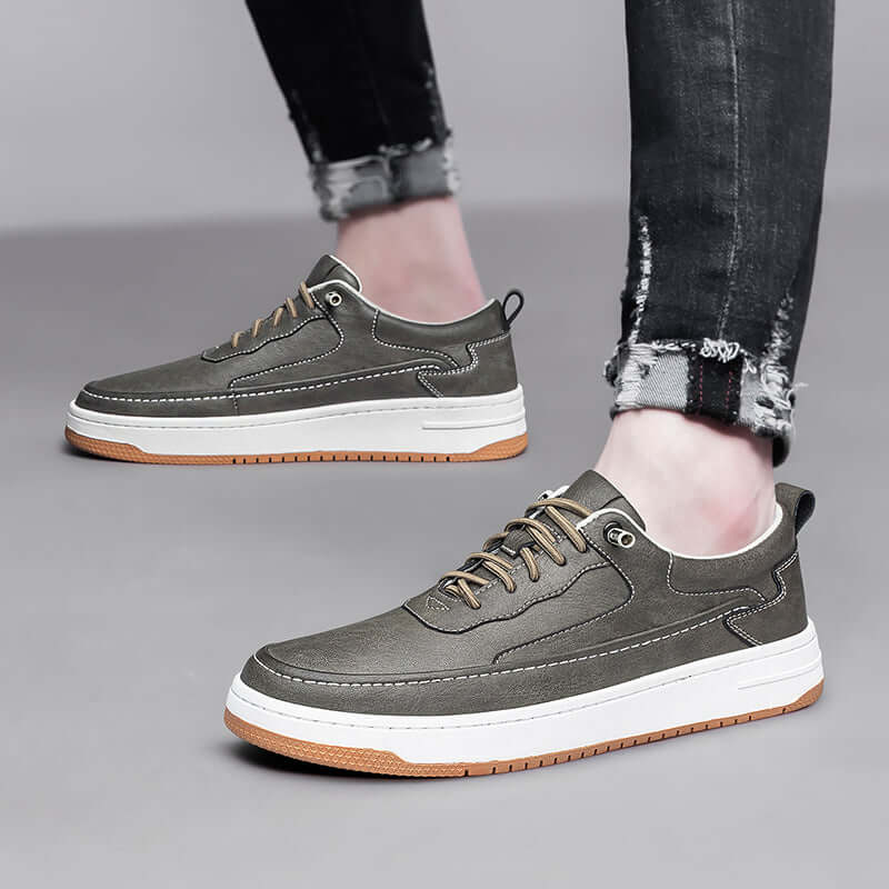 Maxwell Leather Sneakers - comfortable everyday casual sneakers in green leather for men, perfect for walking, travel, and casual outfits.