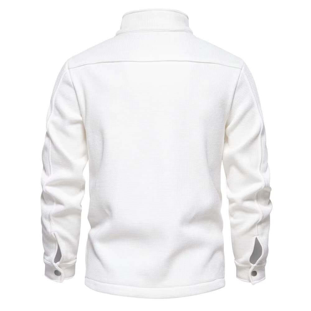 Back view of men's premium winter jacket in white, showcasing high-quality fabric and design.