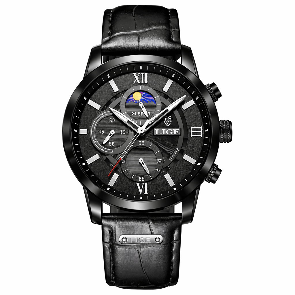 Montero Prestige Leather Edition watch with black leather strap and detailed dial