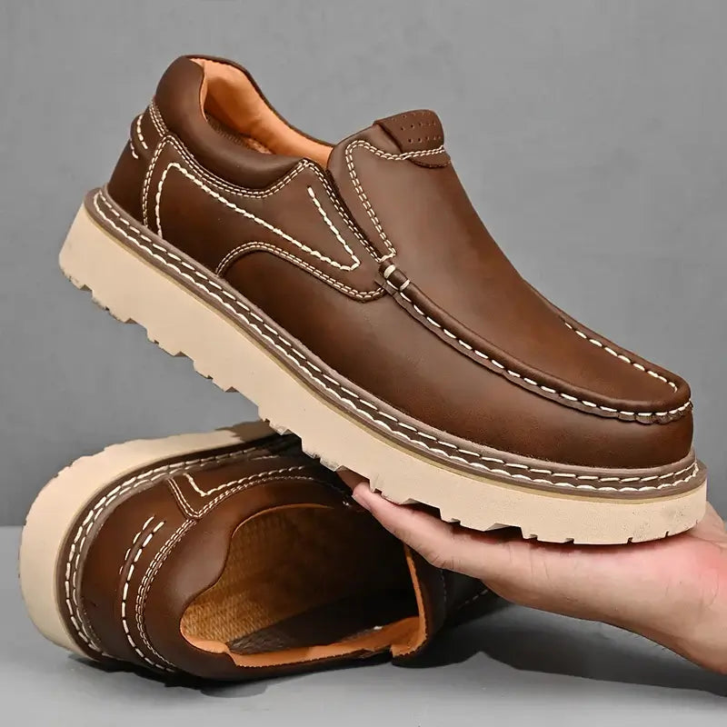 Monza Leather Loafers - Elegant men's slip-on formal loafers in premium cow leather with orthopedic comfort and durable rubber outsole.