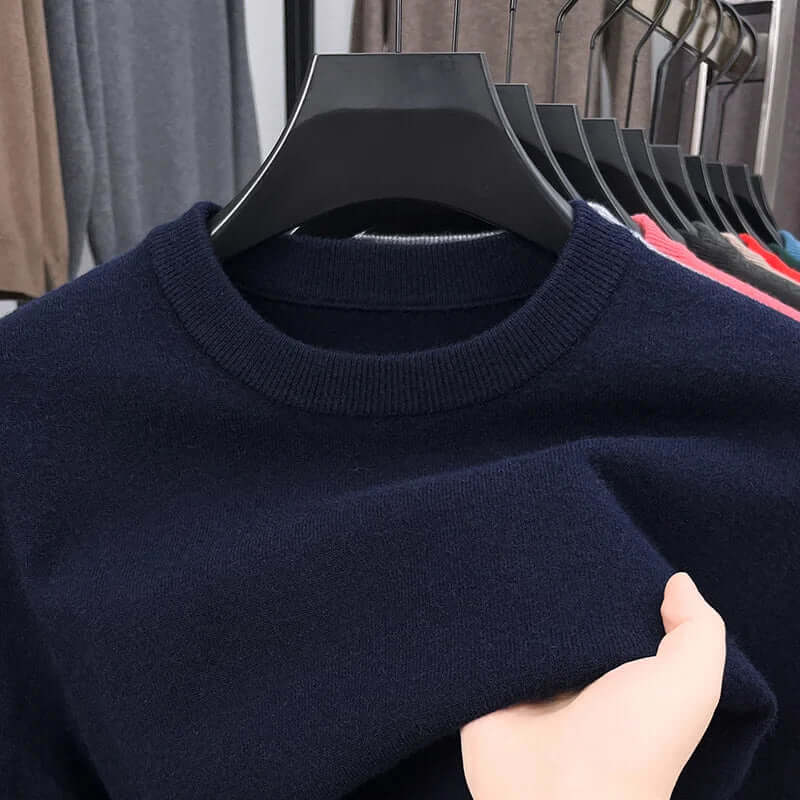 Close-up of Orizio Knit Sweater showcasing warm, soft, elegant design; ideal men's winter sweater for cozy layering and everyday wear.