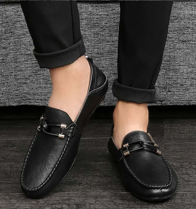 Elegant Prescott Leather Loafers showcasing slip-on comfort and genuine hand-stitched detailing for formal men's style.
