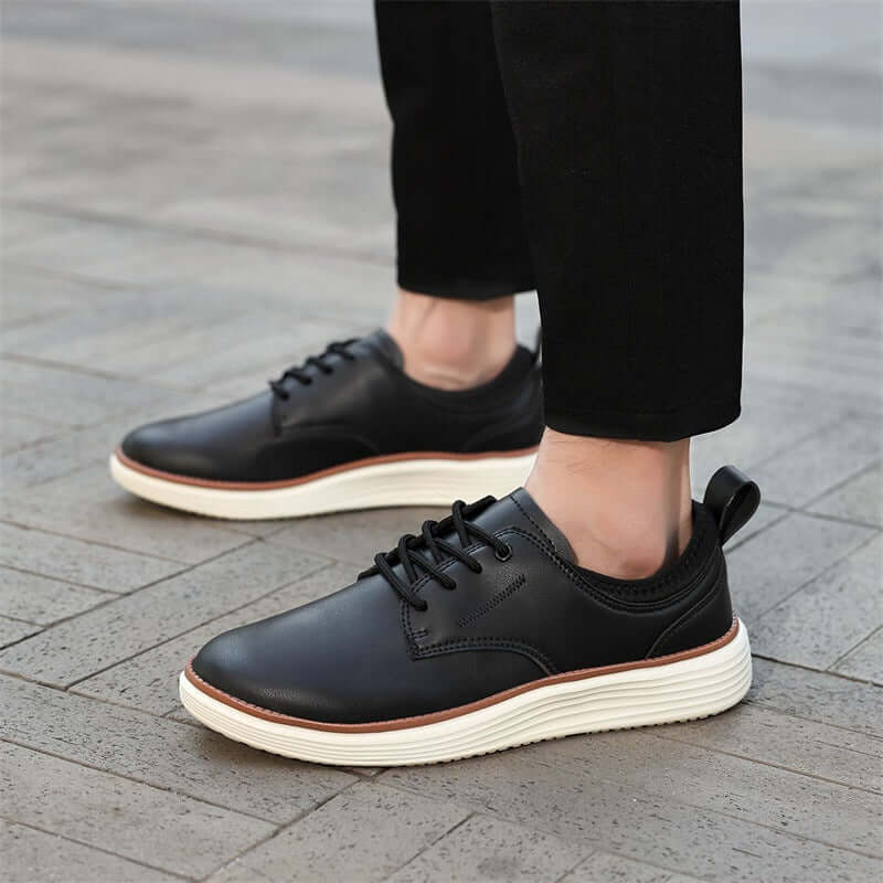 Ruvano Leather Sneakers, comfortable men's casual sneakers, perfect for daily wear and travel, stylish black slip-on sneakers.