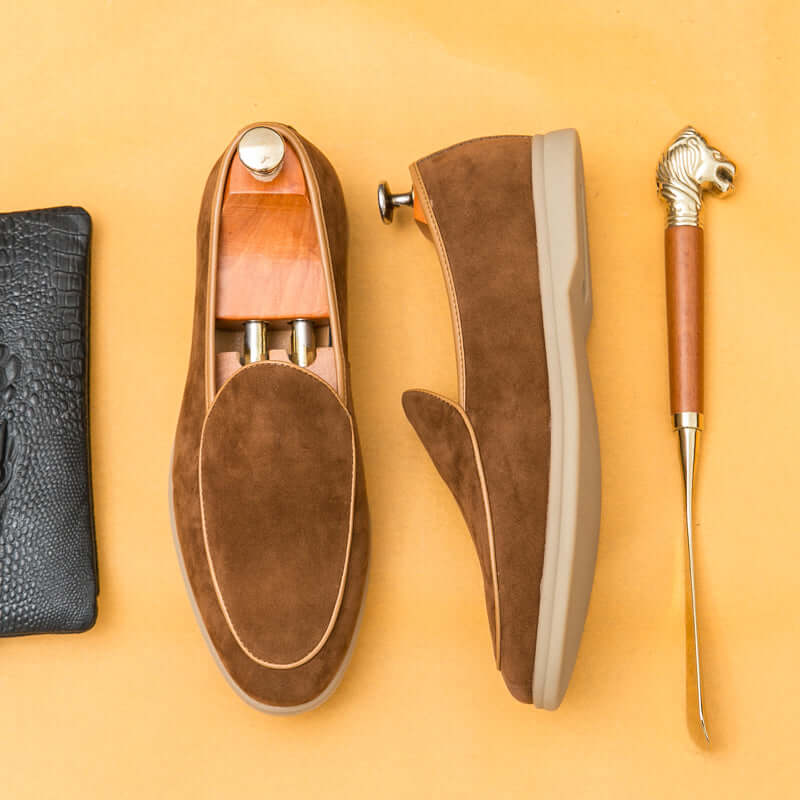 Vallare Leather Loafers in brown, showcasing luxury and comfort in a sleek design for formal occasions. Men's leather loafers with a stylish touch.