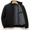 Stylish black men's jacket with quilted design and soft grey lining, perfect for any season.