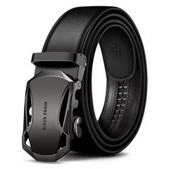 Black men's leather belts with sleek buckle design, perfect for formal attire.