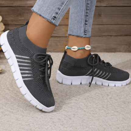 Women’s Breathable Lace-Up Walking Sneakers – Lightweight Non-Slip Comfort Shoes