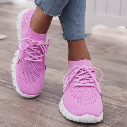 Women’s Breathable Lace-Up Walking Sneakers – Lightweight Non-Slip Comfort Shoes
