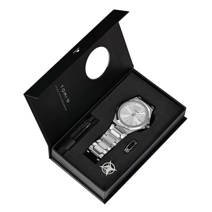 Northport Business Watch in gift box with quartz movement, stainless steel band, and complete calendar display.