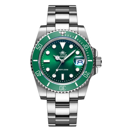 Seaforge Men’s Diver Watch – 20Bar Stainless Steel Quartz with green dial and 200m water resistance