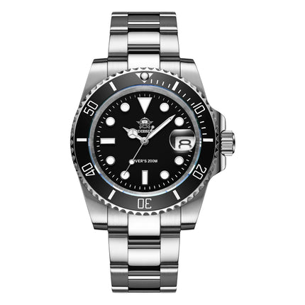 Seaforge Men’s Diver Watch – 20Bar Stainless Steel Quartz, featuring luminous hands and durable design suitable for water activities.