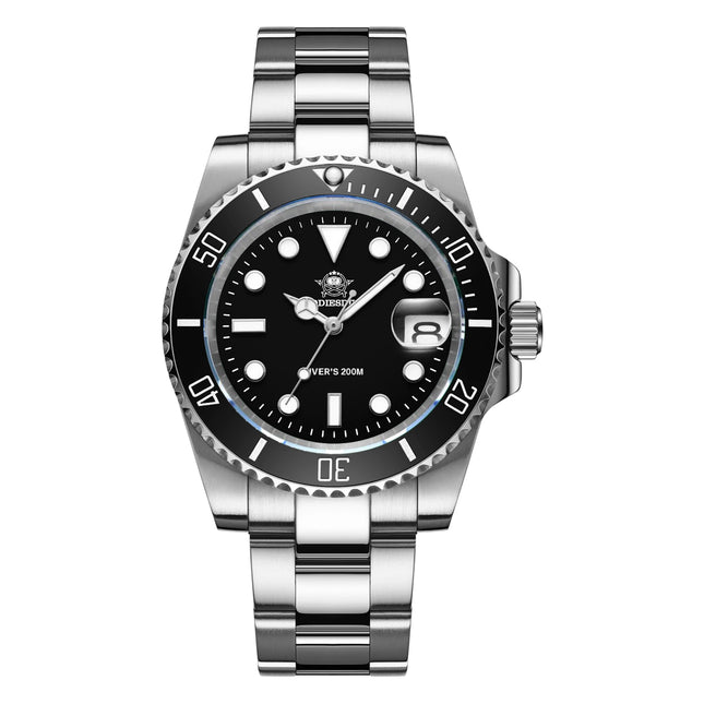 Seaforge Men’s Diver Watch – 20Bar Stainless Steel Quartz, featuring luminous hands and durable design suitable for water activities.