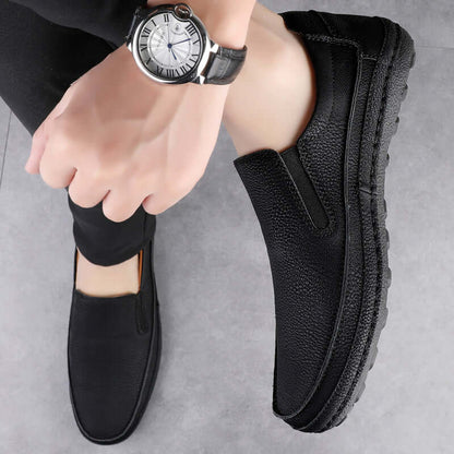 Alvero Genuine Leather Loafers - Men's luxury slip-on shoes in black, featuring formal style with orthopedic insole and flexible rubber sole.