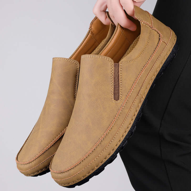 Alvero Genuine Leather Loafers showcasing elegant slip-on design, premium men's leather for a sophisticated formal style.