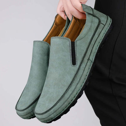 Alvero Genuine Leather Loafers in elegant teal, showcasing minimalist slip-on design and orthopedic comfort perfect for formal occasions.