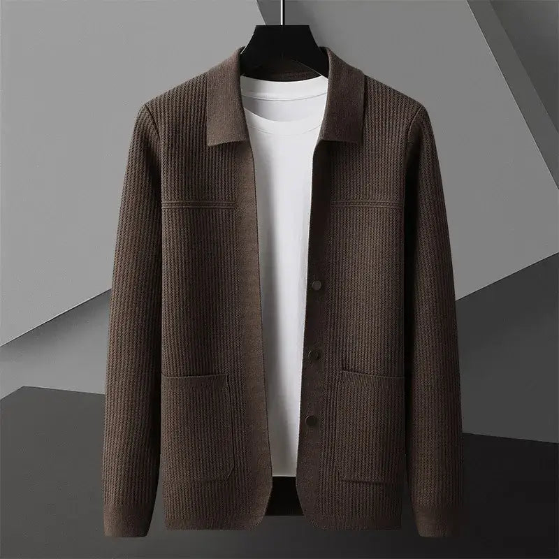 Archer Cardigan ribbed knit men's winter sweater with collar