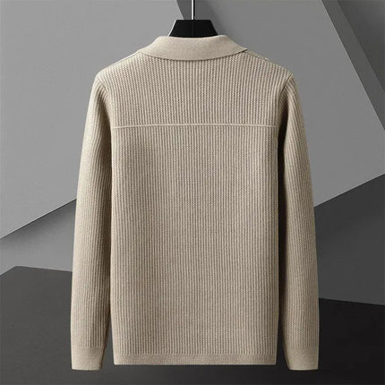 Archer Cardigan - Men's winter sweater with ribbed texture, tailored collar for stylish layering, ideal warm sweater for everyday winter wear.