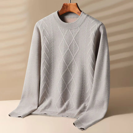Arezzo Sweater showcasing geometric weave and soft cotton-wool blend, ideal for men's winter knitwear and warm layering.