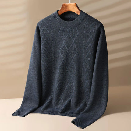 Arezzo Sweater in dark knit with geometric weave, embodies warmth and style; a perfect men's winter sweater for layering and comfortable wear.