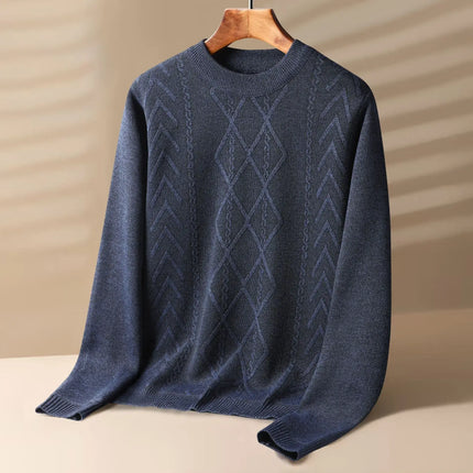 Arezzo Sweater with geometric weave pattern, tailored fit for men's winter style. Warm cotton-wool blend perfect for layering and everyday wear.