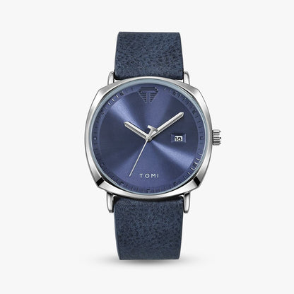 Aurex Milano Heritage Leather Edition watch with blue dial and leather strap, luxury men's accessory for refined style.