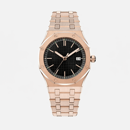 Aurex Sovereign Steel Watch – Premium men's timepiece with elegant rose gold finish and black dial