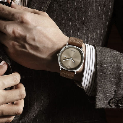 Aurex Milano Heritage Leather Edition watch on man's wrist, showcasing timeless elegance and refined simplicity.