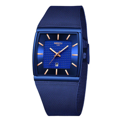 Square Quartz Watch Blue – Azurix Edge with modern design and deep blue finish.