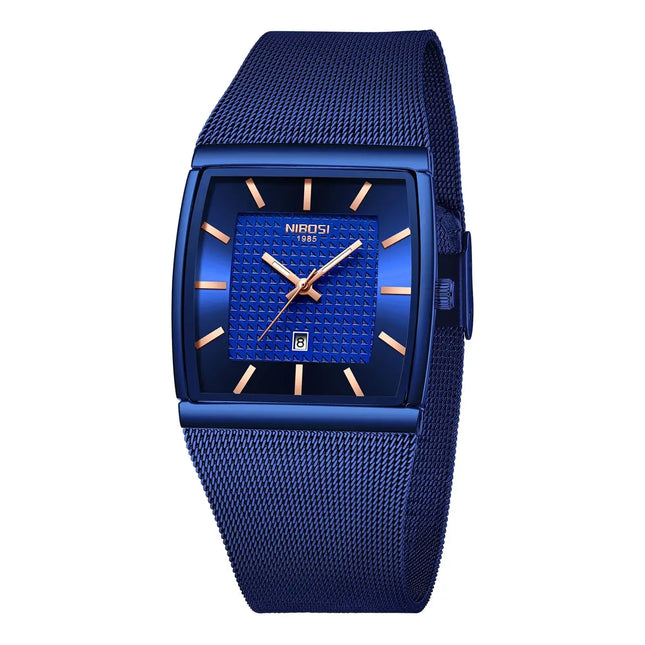 Square Quartz Watch Blue – Azurix Edge with modern design and deep blue finish.