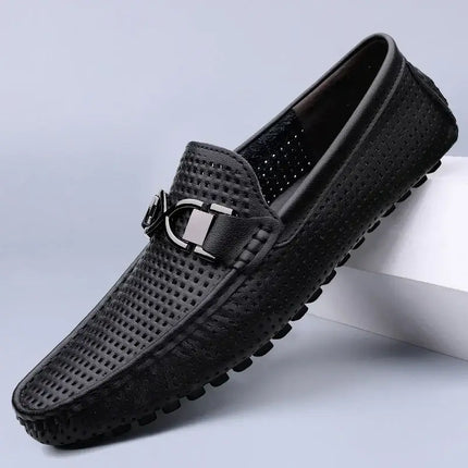 Stylish men's black Beaumont Leather Loafers with slip-on comfort, featuring premium genuine leather and elegant formal design.