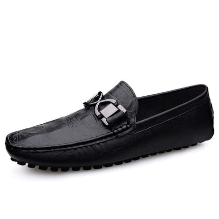 Benson Leather Loafers - elegant men's slip-on formal shoes in premium black leather featuring cushioned footbed and durable rubber outsole.