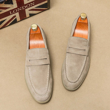 Brando Suede Loafers - luxury men's slip-on leather shoes showcasing premium suede, orthopedic comfort, and elegant stitched detailing for formal style.