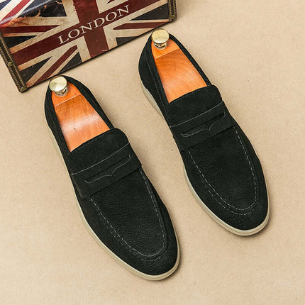 Brando Suede Loafers - Men's luxury slip-on leather shoes with premium suede, ideal for formal wear. Sophisticated black suede design, UK inspired.