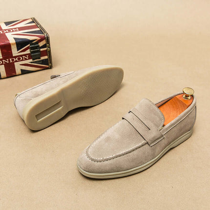 Brando Suede Loafers showcasing premium suede, elegant slip-on style, and orthopedic comfort, ideal men's formal loafers for versatility.
