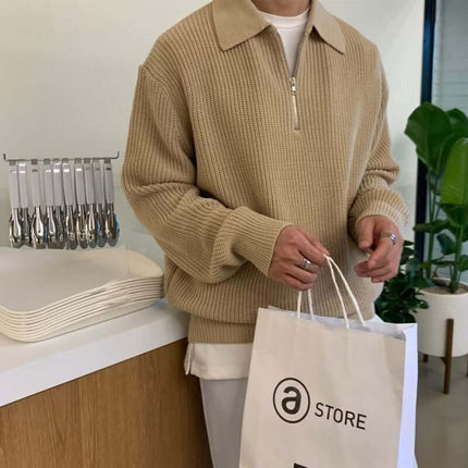 Briar Quarter Zip Sweater showcasing men's winter style, with warm and soft jacquard knit fabric, perfect for layering and everyday wear.