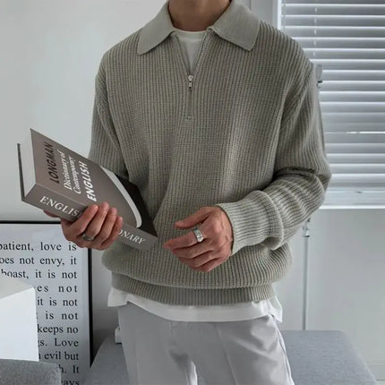Briar Quarter Zip Sweater in soft knit fabric, showcasing elegant design and warmth for men's winter style, ideal for layering and everyday wear.