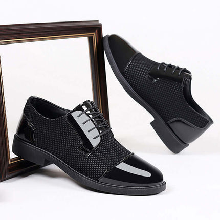 Elegant black Brinell Dress Shoes with breathable upper and cushioned insole for formal or casual wear.