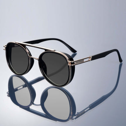 Brio Vintage Shades - stylish vintage round sunglasses with sleek metal frame and textured arms, perfect for a retro yet modern look.