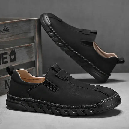 Catania Genuine Leather Loafers with hand-stitched detailing, featuring elastic side panels, cushioned insole, and durable rubber outsole for men.