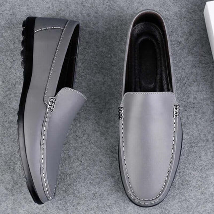 Ellis Leather Loafers showcasing premium slip-on style, crafted in luxury grey leather for men's formal elegance and comfort.