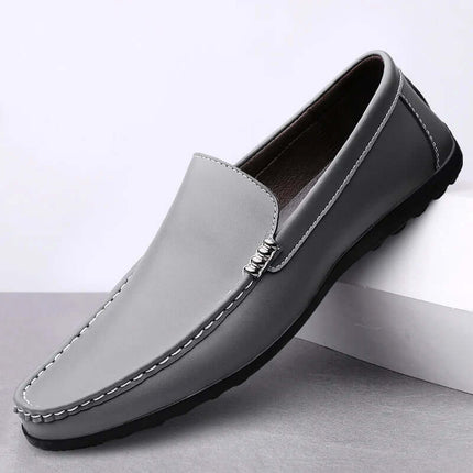 Ellis Leather Loafers - Premium men's leather loafers in grey, featuring a sleek, minimalist design with foam-padded insole for elegant, formal style.