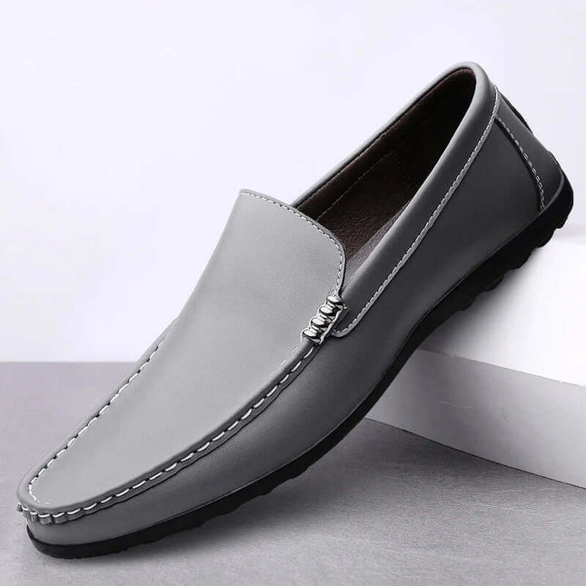 Ellis Leather Loafers - Premium men's leather loafers in grey, featuring a sleek, minimalist design with foam-padded insole for elegant, formal style.