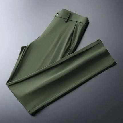 The Everyday Pants in green, showcasing breathable ice silk with 4-way stretch for versatile style, comfort, and fit. Ideal for men's casual wear.