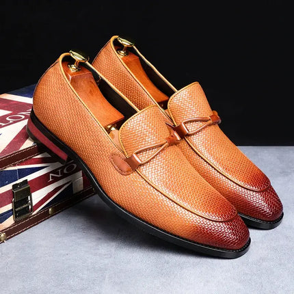 Ferraro Genuine Leather Loafers with embossed texture and subtle bit detail, offering slip-on comfort for men's formal occasions. Luxury loafers men.