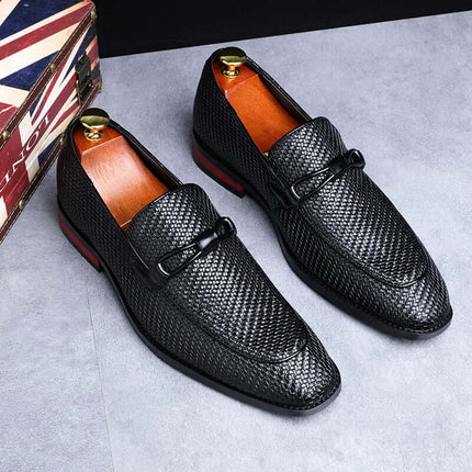 Ferraro Genuine Leather Loafers, men's slip-on dress shoes with embossed texture and cushioned insoles for elegant formal style.