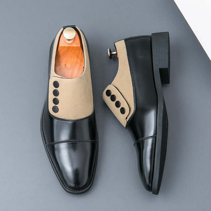 Giotto dual tone men's dress shoes, genuine leather with split leather upper and suede panel, cushioned insole, sculpted cap toe.